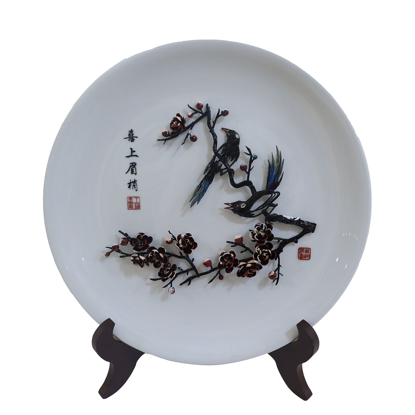 Magpie and Plum Blossom Branch on Porcelain Plate
