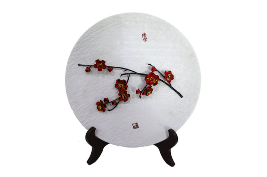 Plum Branch on White Porcelain Plate