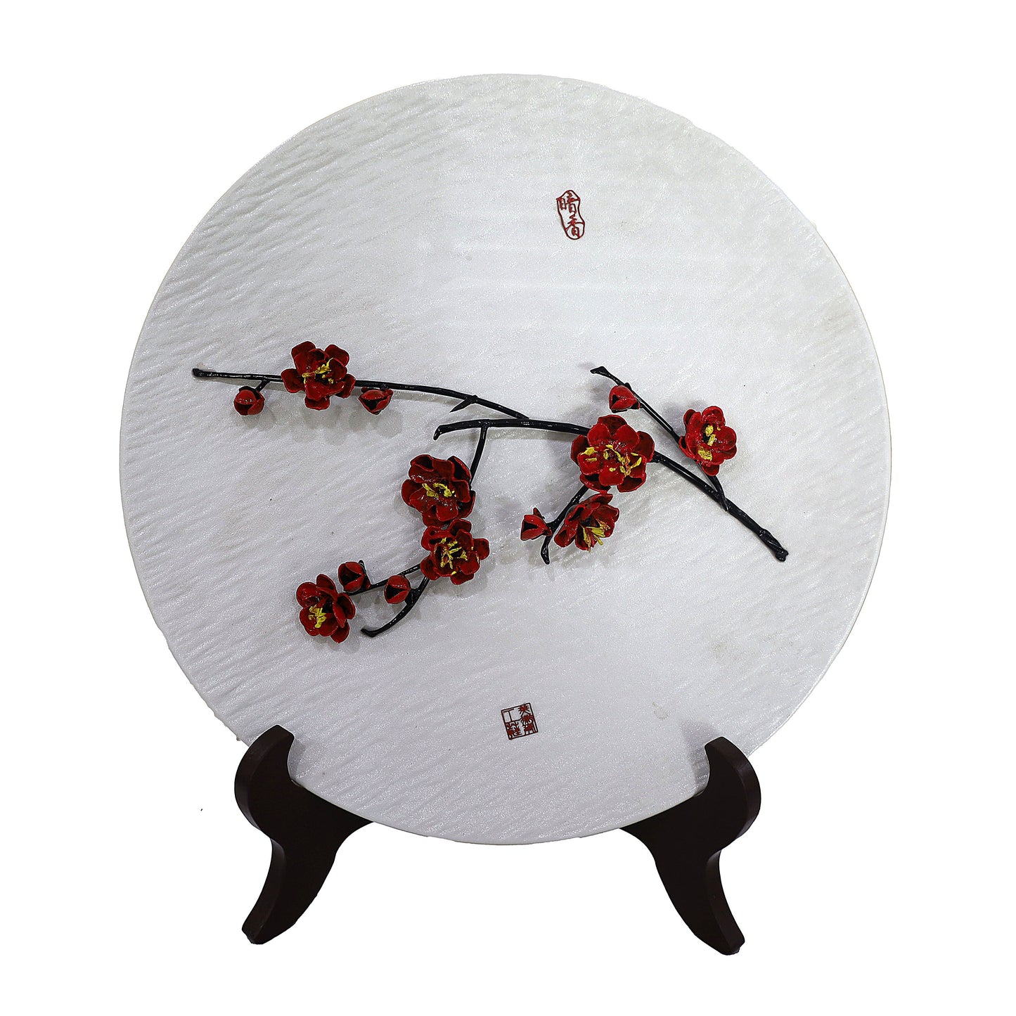Plum Branch on White Porcelain Plate