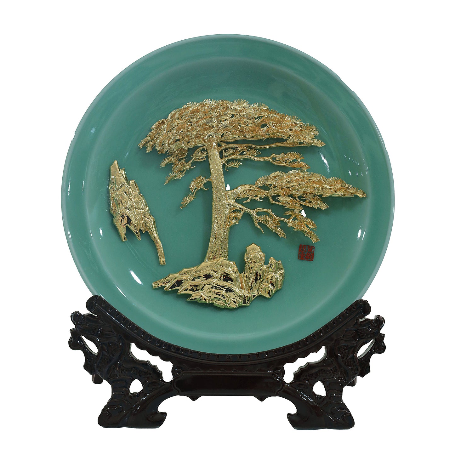 The Golden Pine on White/Black/Cyan Plate