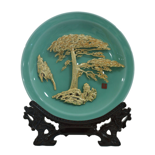 The Golden Pine on White/Black/Cyan Plate